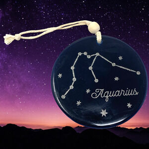 NEW Artisan Zodiac AQUARIUS Hanging Ornament Glazed Pottery Astrology Celestial
